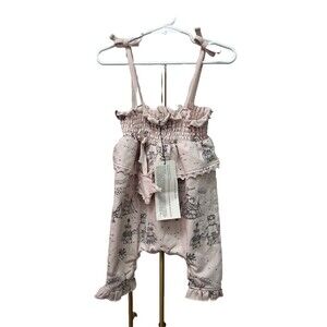 NWT Hatch & Cloak Pink & Gray Toile 1 Pc Romper 6 Months Baby Girl's Smocked
